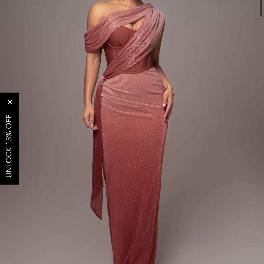 JLUXLABEL Purple One Shoulder Gown with Ruched Slit